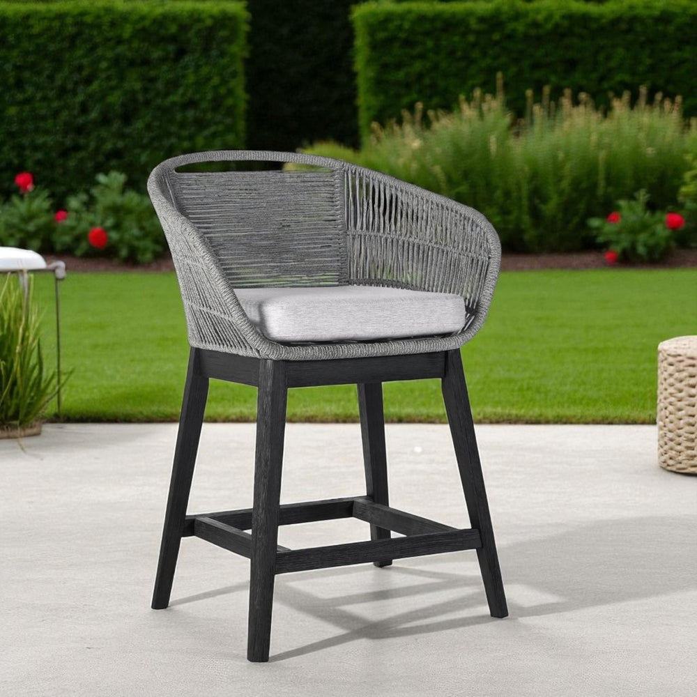 HomeRoots 38" Light Gray Solid Wood Bar Height Chair with Footrest – Stylish Outdoor Seating for Relaxed Entertaining 490214