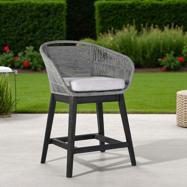 HomeRoots 38" Light Gray Solid Wood Bar Height Chair with Footrest – Stylish Outdoor Seating for Relaxed Entertaining 490214