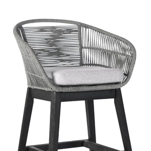 Homeroots 43" Light Gray Solid Wood Low Back Outdoor Bar Height Chair With Footrest  Eucalyptus,Rope 490215