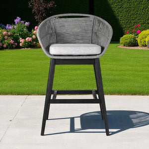 HomeRoots 43" Light Gray Eucalyptus Wood Bar Height Chair with Detachable Cushions for Outdoor Comfort 490215
