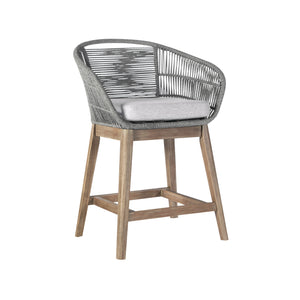 Homeroots 38" Light Gray Solid Wood Low Back Outdoor Bar Height Chair With Footrest  Eucalyptus,Rope 490216