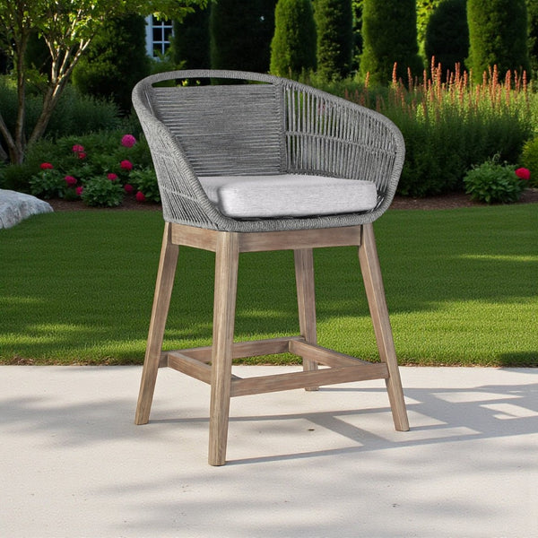 HomeRoots 38" Light Gray Solid Wood Bar-Height Chair with Footrest, Detachable Cushion for Ultimate Comfort 490216