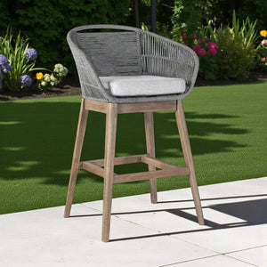 HomeRoots 43" Gray Solid Wood Bar Height Chair with Footrest - Stylish, Comfortable Outdoor Seating Solution! 490217