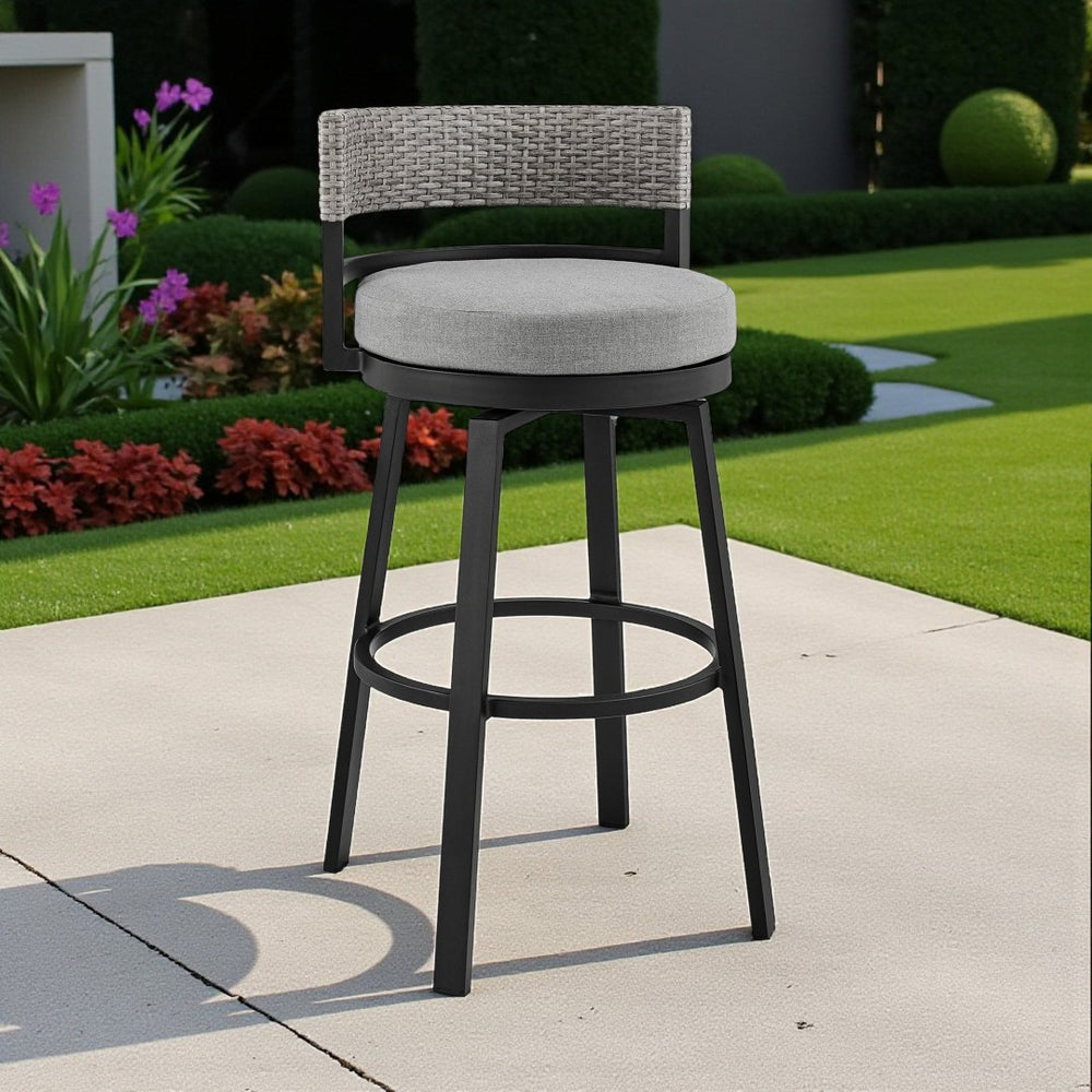 HomeRoots 38" Light Gray Metal Swivel Bar Chair with Footrest – Stylish, Durable & Comfortable for Outdoor Spaces 490219