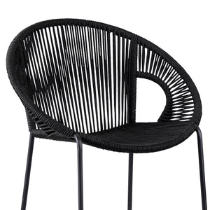 Homeroots 40" Black Metal Low Back Outdoor Counter Height Bar Chair With Footrest  Steel,Rope 490220