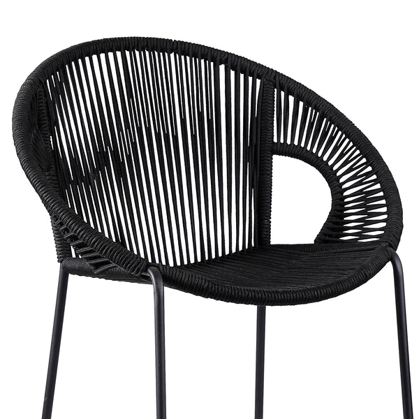 Homeroots 40" Black Metal Low Back Outdoor Counter Height Bar Chair With Footrest  Steel,Rope 490220