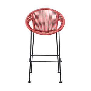 Homeroots 40" Red Metal Low Back Outdoor Counter Height Bar Chair With Footrest  Steel,Rope 490221