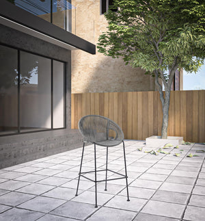 Homeroots 40" Light Gray Metal Low Back Outdoor Counter Height Bar Chair With Footrest  Steel,Rope 490222