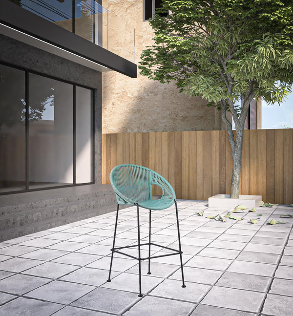 Homeroots 40" Green Metal Low Back Outdoor Counter Height Bar Chair With Footrest   490223