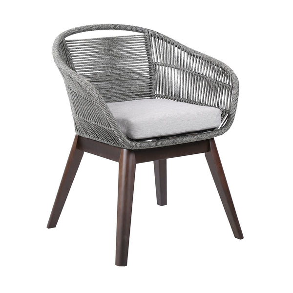 Homeroots 27" Gray Solid Wood Outdoor Dining Chair With Gray Cushion  Eucalyptus,Rope 490224