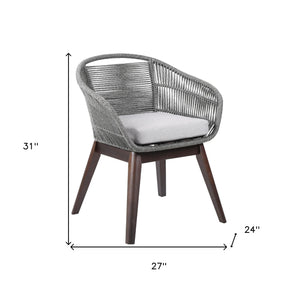 Homeroots 27" Gray Solid Wood Outdoor Dining Chair With Gray Cushion  Eucalyptus,Rope 490224