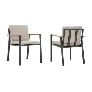 Homeroots Set Of Two 22" Light Gray Solid Wood Outdoor Dining Chair With Taupe Cushion  Teak Wood 490226