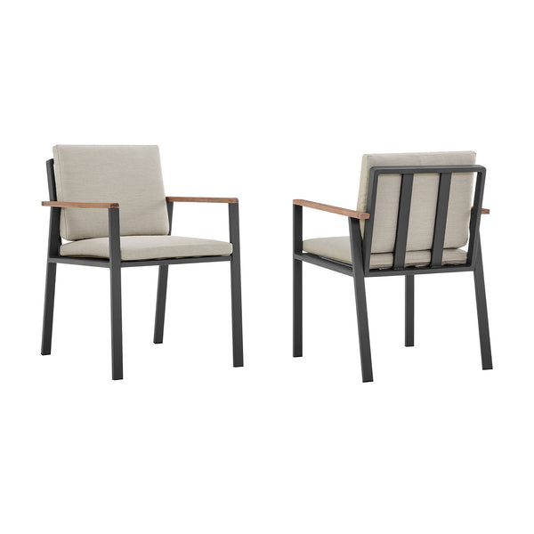 Homeroots Set Of Two 22" Light Gray Solid Wood Outdoor Dining Chair With Taupe Cushion  Teak Wood 490226