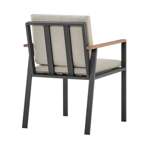 Homeroots Set Of Two 22" Light Gray Solid Wood Outdoor Dining Chair With Taupe Cushion  Teak Wood 490226