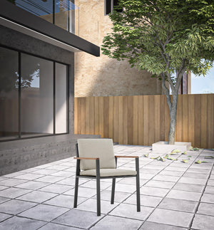 Homeroots Set Of Two 22" Light Gray Solid Wood Outdoor Dining Chair With Taupe Cushion  Teak Wood 490226