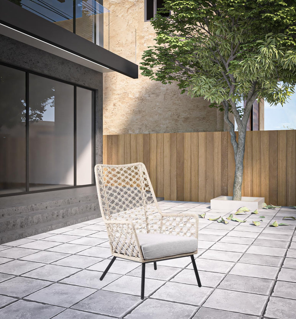 Homeroots 26" Gray Metal Outdoor Dining Chair With Gray Cushion  Steel 490230