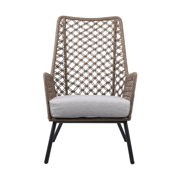 Homeroots 26" Gray Metal Outdoor Arm Chair With Gray Cushion  Steel 490231