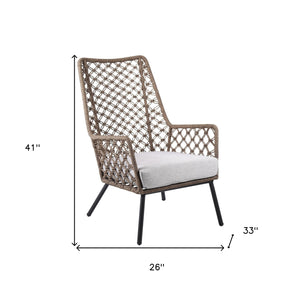 Homeroots 26" Gray Metal Outdoor Arm Chair With Gray Cushion  Steel 490231