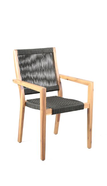 Homeroots Set Of Two 23" Charcoal And Natural Wood Solid Wood Outdoor Arm Chair  Eucalyptus Solid Wood,Rope 490232