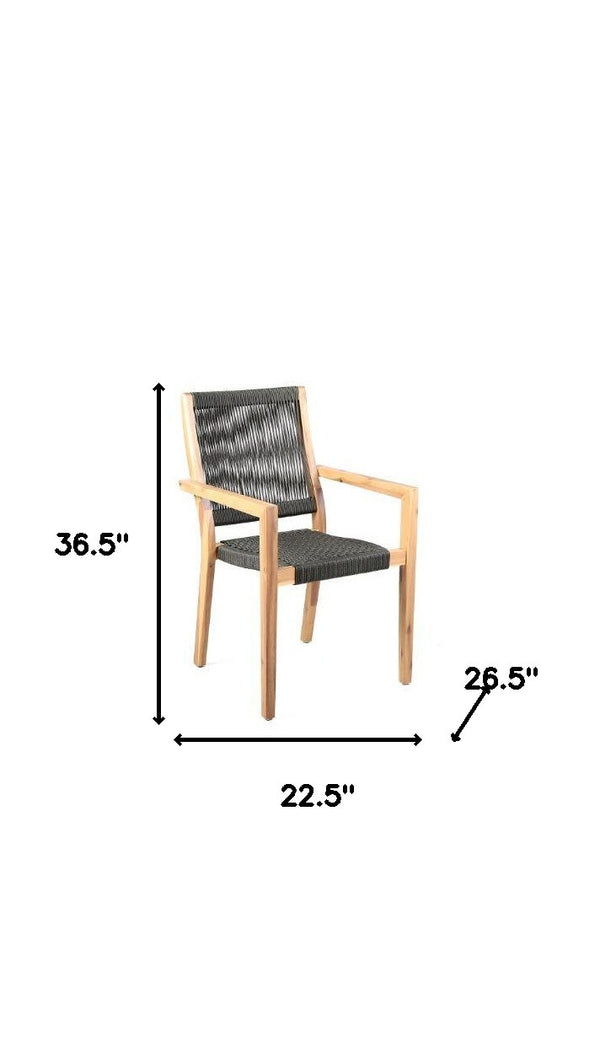 Homeroots Set Of Two 23" Charcoal And Natural Wood Solid Wood Outdoor Arm Chair  Eucalyptus Solid Wood,Rope 490232