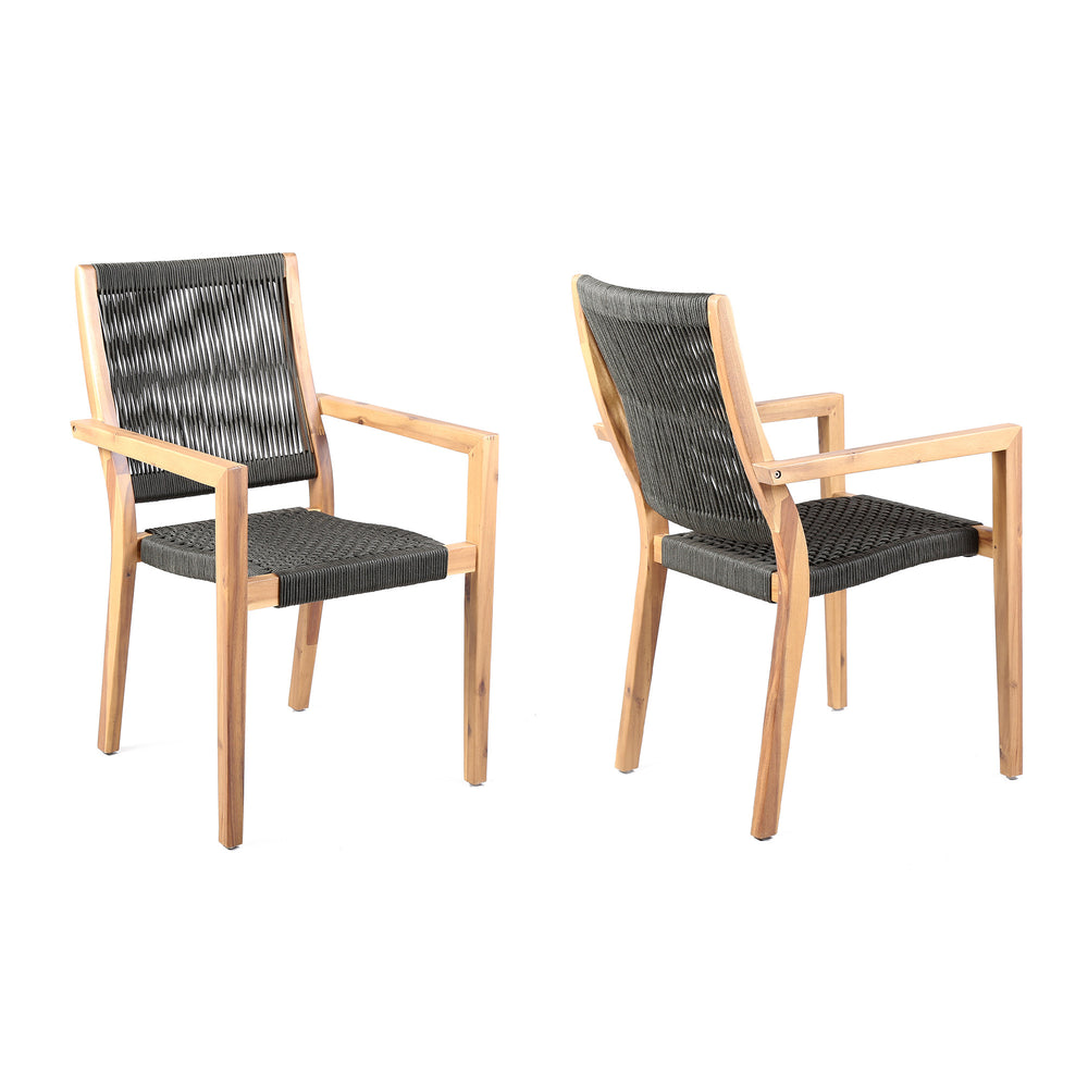 Homeroots Set Of Two 23" Charcoal And Natural Wood Solid Wood Outdoor Arm Chair  Eucalyptus Solid Wood,Rope 490233