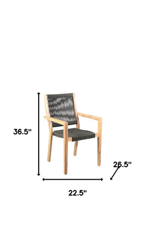 Homeroots Set Of Two 23" Charcoal And Natural Wood Solid Wood Outdoor Arm Chair  Eucalyptus Solid Wood,Rope 490233