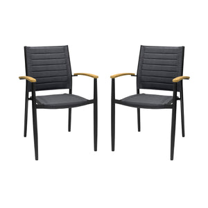 Homeroots 20" Set Of Two Gray And Black Metal Indoor Outdoor Dining Chair  Aluminum,Teak,3d,Mesh 490249