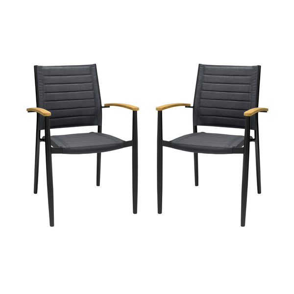 Homeroots 20" Set Of Two Gray And Black Metal Indoor Outdoor Dining Chair  Aluminum,Teak,3d,Mesh 490249
