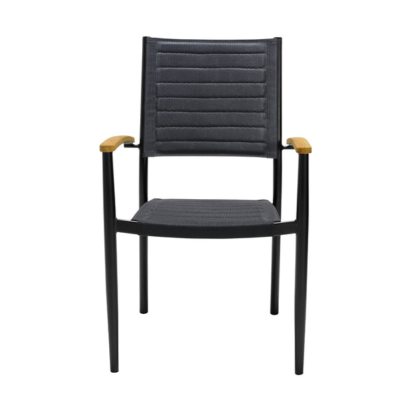 Homeroots 20" Set Of Two Gray And Black Metal Indoor Outdoor Dining Chair  Aluminum,Teak,3d,Mesh 490249