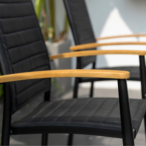 Homeroots 20" Set Of Two Gray And Black Metal Indoor Outdoor Dining Chair  Aluminum,Teak,3d,Mesh 490249