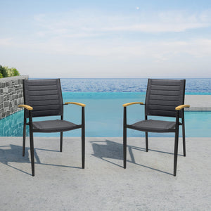 Homeroots 20" Set Of Two Gray And Black Metal Indoor Outdoor Dining Chair  Aluminum,Teak,3d,Mesh 490249