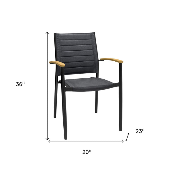 Homeroots 20" Set Of Two Gray And Black Metal Indoor Outdoor Dining Chair  Aluminum,Teak,3d,Mesh 490249