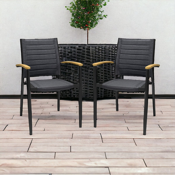 Homeroots 20" Set Of Two Gray And Black Metal Indoor Outdoor Dining Chair  Aluminum,Teak,3d,Mesh 490249