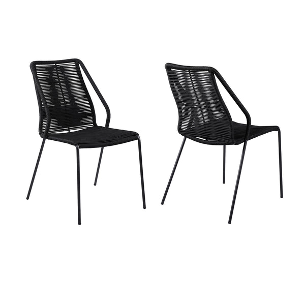 Homeroots Set Of Two 22" Black Metal Outdoor Dining Chair  Steel,Rope 490250