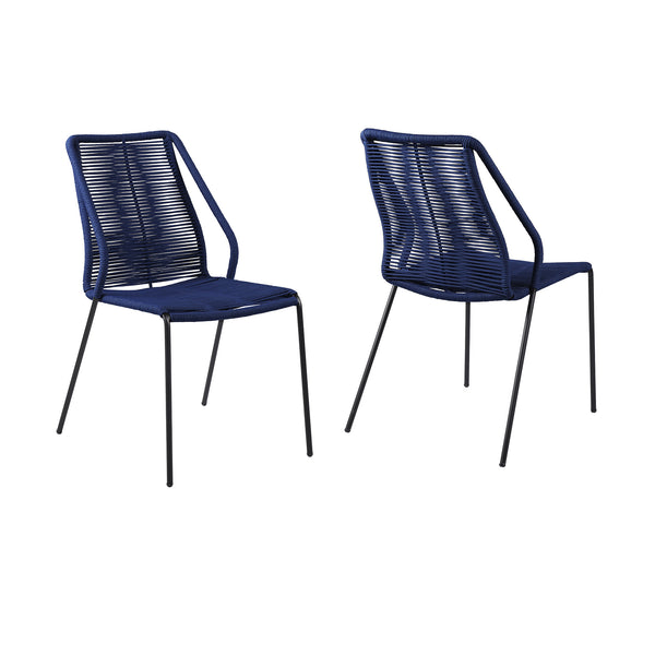 Homeroots Set Of Two 22" Blue Metal Outdoor Dining Chair  Steel,Rope 490251