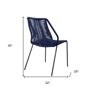 Homeroots Set Of Two 22" Blue Metal Outdoor Dining Chair  Steel,Rope 490251