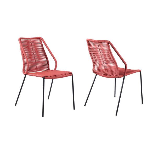 Homeroots Set Of Two 22" Red Metal Outdoor Dining Chair  Steel,Rope 490252