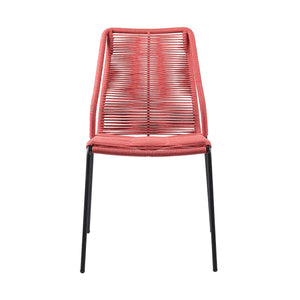 Homeroots Set Of Two 22" Red Metal Outdoor Dining Chair  Steel,Rope 490252
