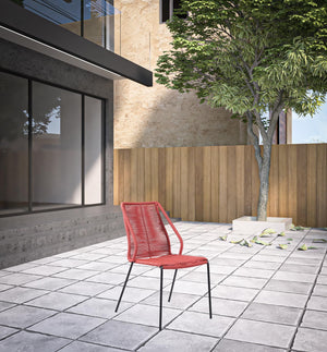 Homeroots Set Of Two 22" Red Metal Outdoor Dining Chair  Steel,Rope 490252