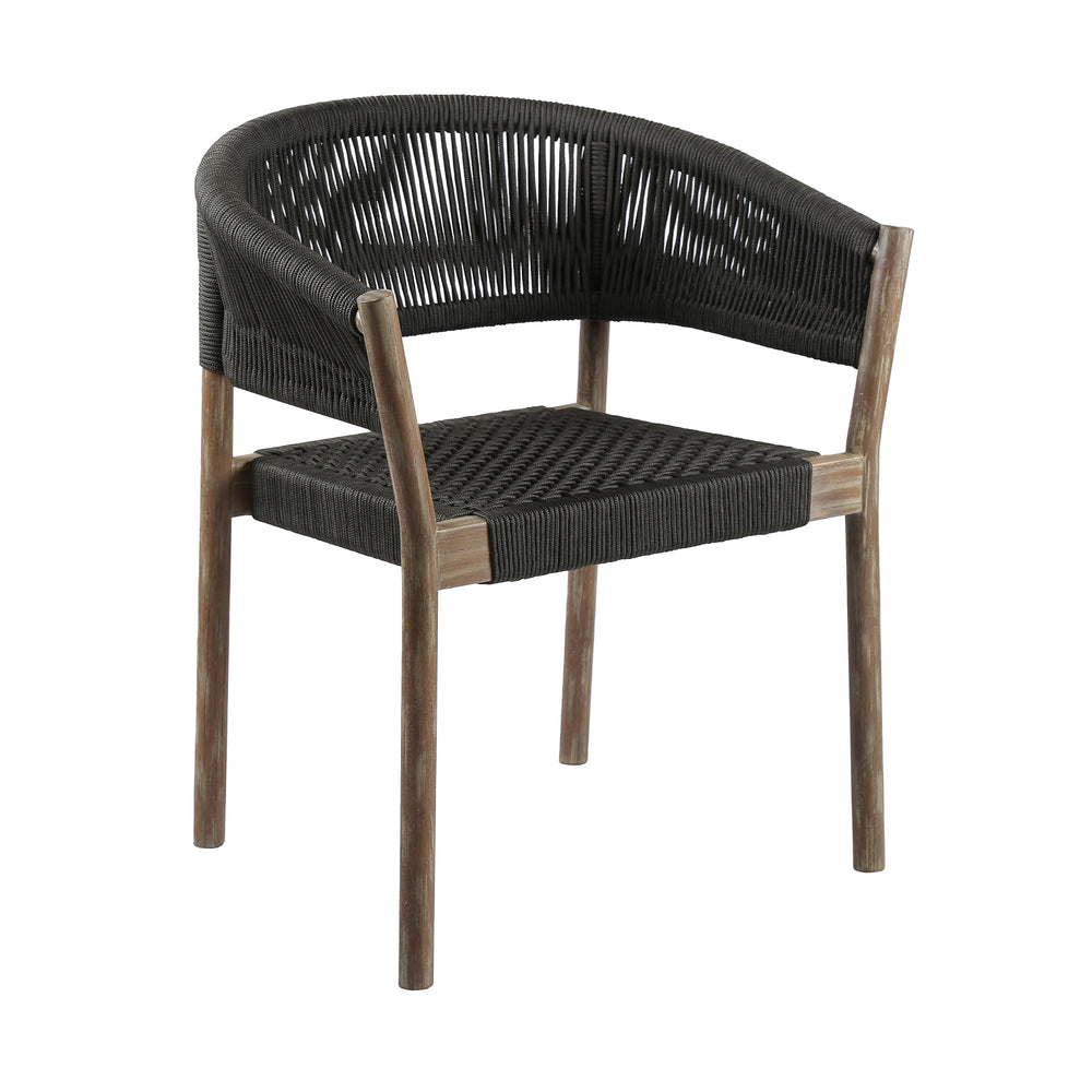 Homeroots Set Of Two 26" Black And Natural Wood Solid Wood Outdoor Dining Chair  Eucalyptus,Rope 490254