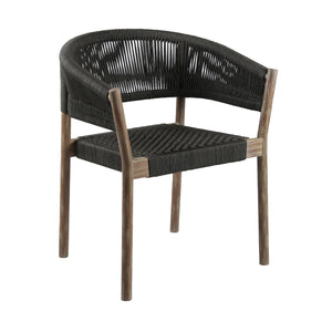 Homeroots Set Of Two 26" Black And Natural Wood Solid Wood Outdoor Dining Chair  Eucalyptus,Rope 490254