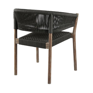 Homeroots Set Of Two 26" Black And Natural Wood Solid Wood Outdoor Dining Chair  Eucalyptus,Rope 490254