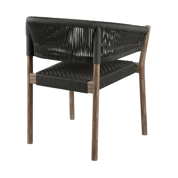Homeroots Set Of Two 26" Black And Natural Wood Solid Wood Outdoor Dining Chair  Eucalyptus,Rope 490254
