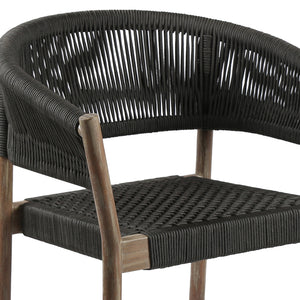 Homeroots Set Of Two 26" Black And Natural Wood Solid Wood Outdoor Dining Chair  Eucalyptus,Rope 490254