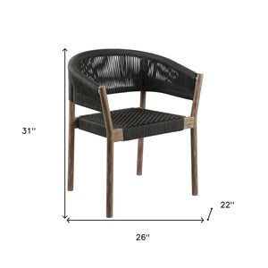 Homeroots Set Of Two 26" Black And Natural Wood Solid Wood Outdoor Dining Chair  Eucalyptus,Rope 490254