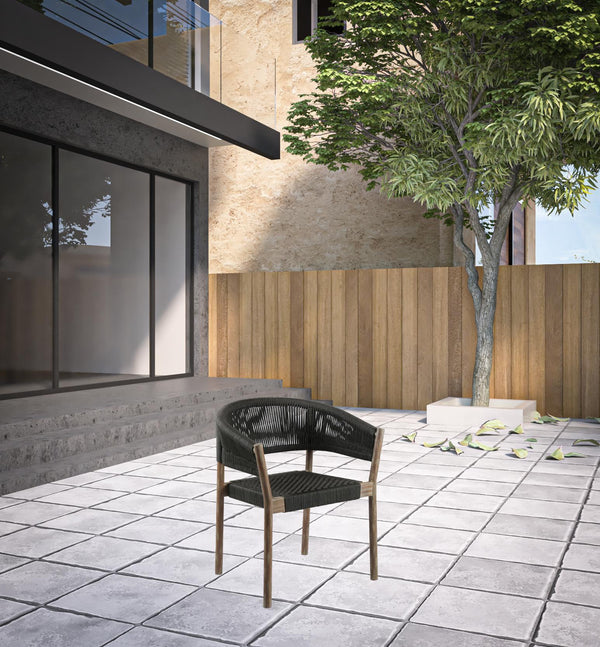 Homeroots Set Of Two 26" Black And Natural Wood Solid Wood Outdoor Dining Chair  Eucalyptus,Rope 490254