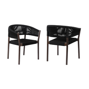 Homeroots Set Of Two 26" Black Solid Wood Outdoor Dining Chair  Eucalyptus,Rope 490255