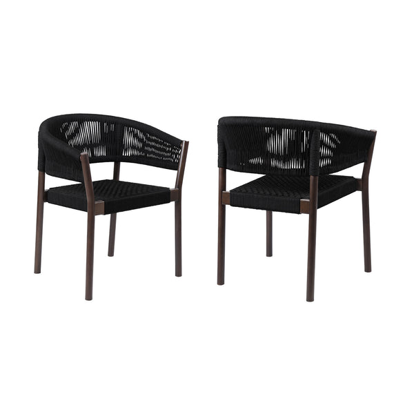 Homeroots Set Of Two 26" Black Solid Wood Outdoor Dining Chair  Eucalyptus,Rope 490255