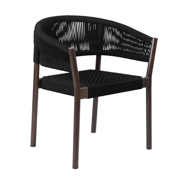Homeroots Set Of Two 26" Black Solid Wood Outdoor Dining Chair  Eucalyptus,Rope 490255