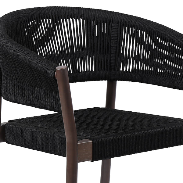 Homeroots Set Of Two 26" Black Solid Wood Outdoor Dining Chair  Eucalyptus,Rope 490255
